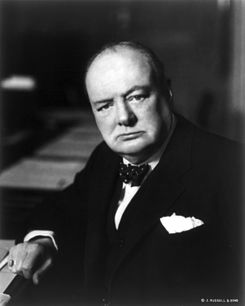 Svartvitt fotografi på Winston Churchill
